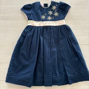 Will’Beth Navy Corduroy Dress with Gold Embroidery EUC 100% Cotton Size 2T